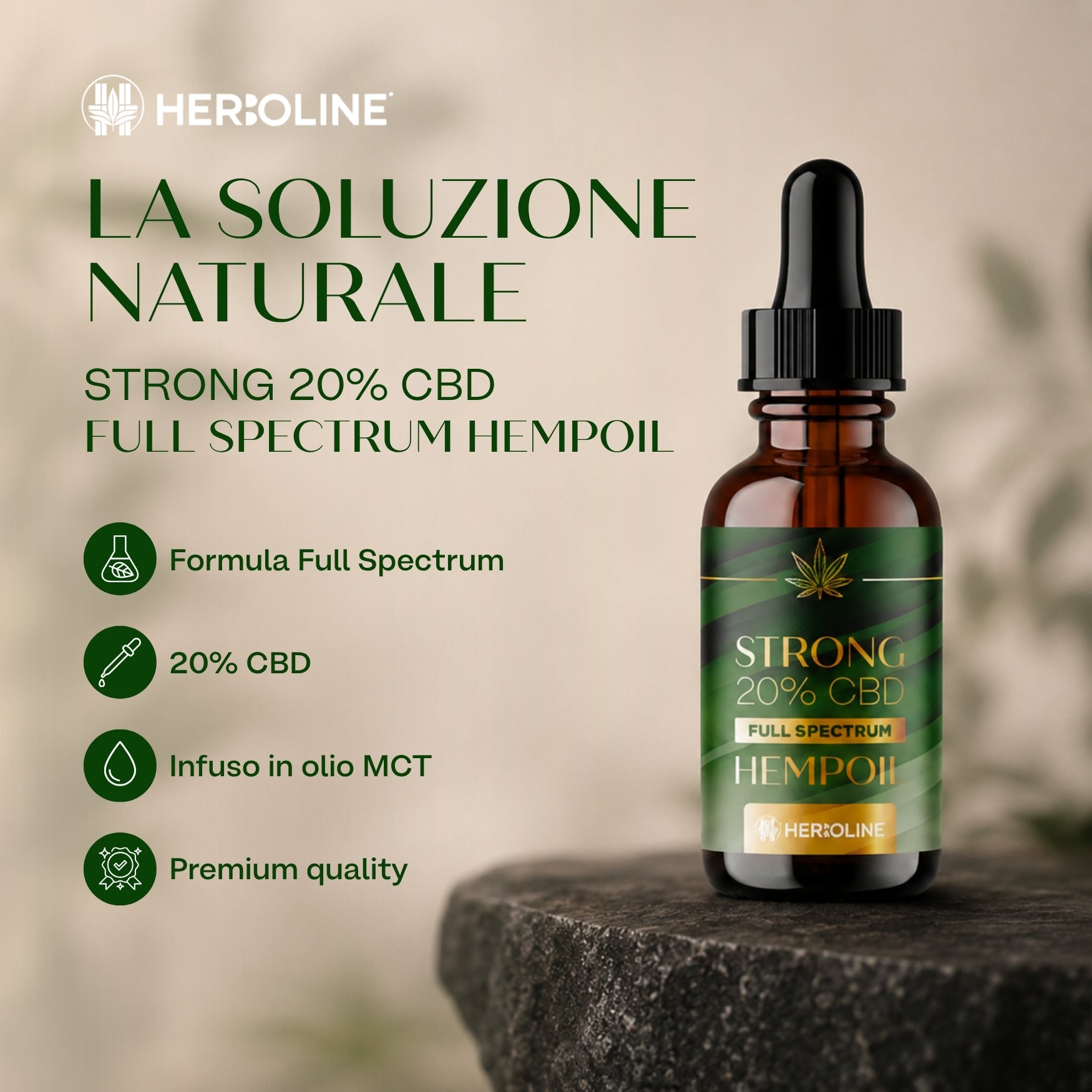 Olio CBD STRONG 20% Full Spectrum | 30ml | La scelta premium 100% naturale per ritrovare equilibrio quando tutto corre troppo veloce
